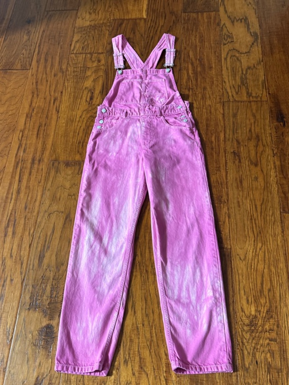 Free People Pink Tie-Dye Denim Overalls sz Small